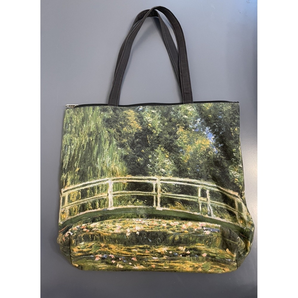 Vintage Monet Japanese Bridge Water Lilies Tote Bag Breeke Zipper Art to Wear
